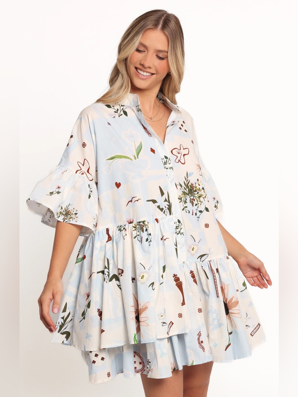 Petal & Pup Light Blue Floral Tiered Tunic Dress